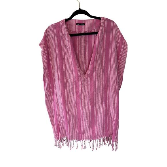 Zara Kaftan coverup fringe cotton M-L blogger favorite - Picture 1 of 4